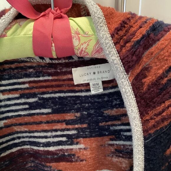 Lucky Brand Open Front Cardigan Sweater Sz M Aztec Southwestern Fringe - Picture 2 of 9